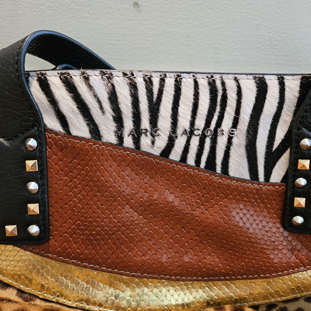 Marc Jacobs Metallic Calfskin Embossed Ponyhair Patchwork Tote & Blk Coin Purse - Picture 7 of 10